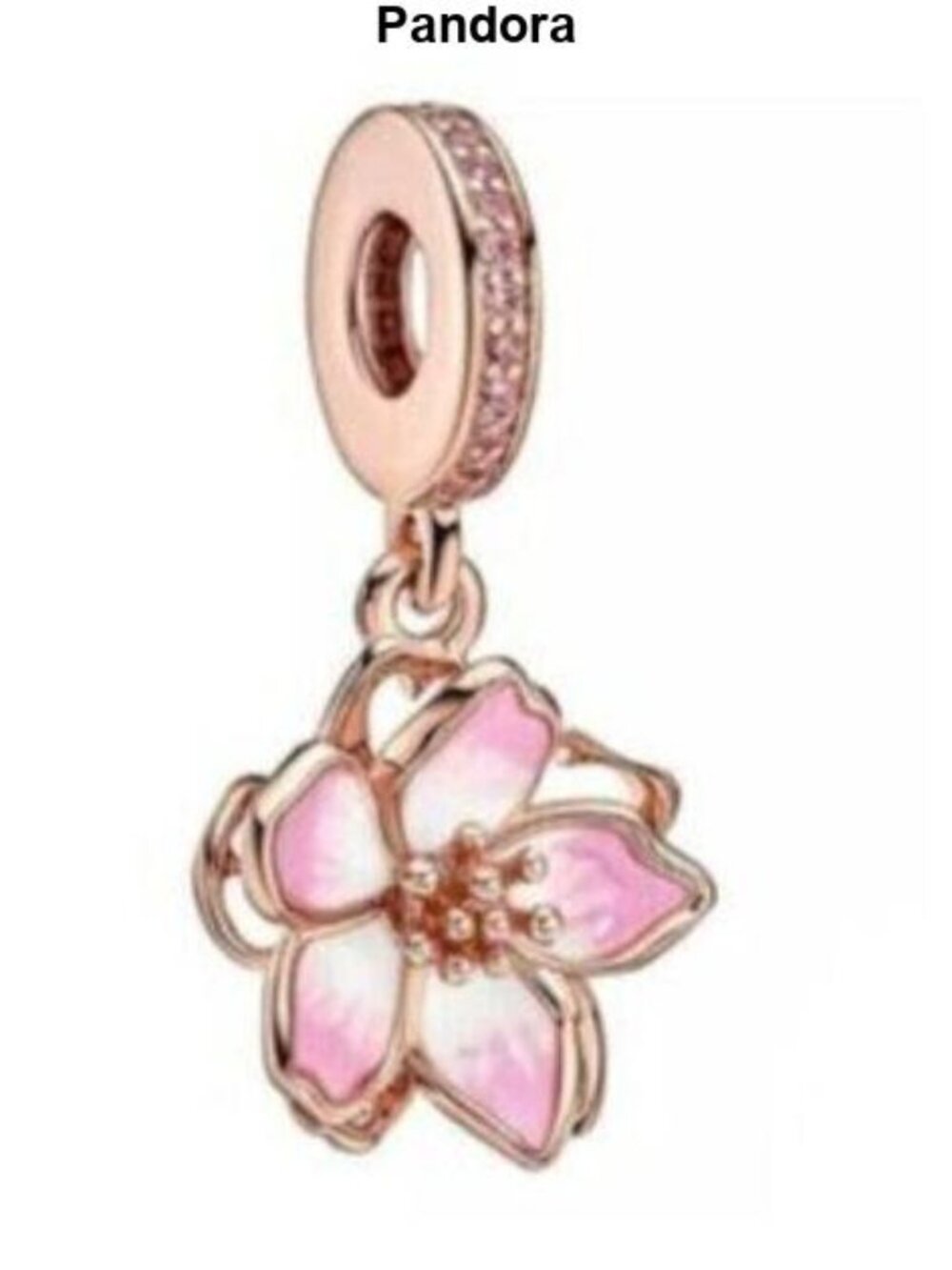 Rose Gold Plated Cherry Blossom Dangle Charm Fits Pandora Charm Bracelets